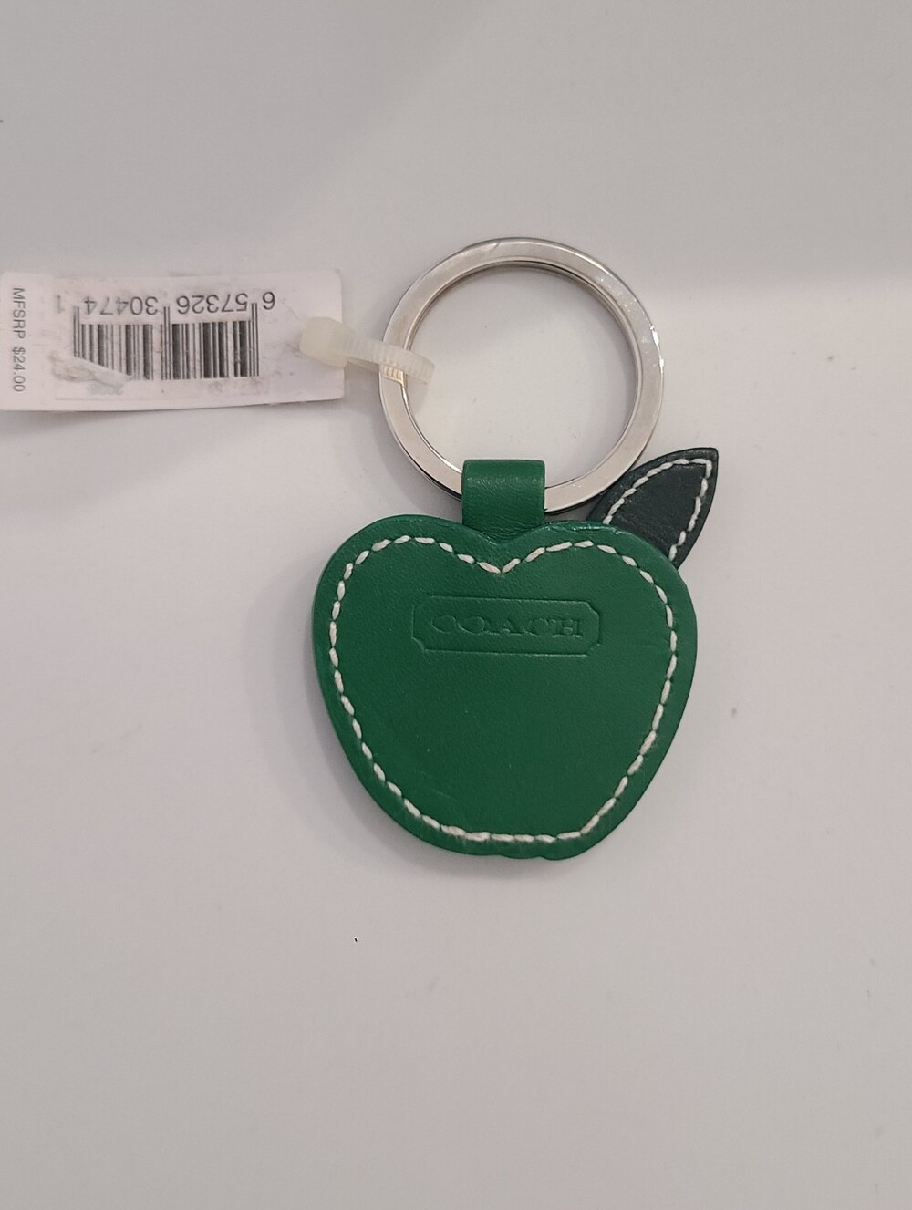 New Coach Green Apple Leather Key Ring